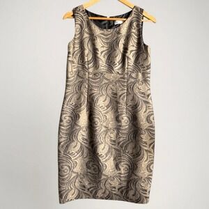 Kasper Womens Metallic Gold Brocade Sheath‎ Dress Size 8P Holiday Festive Glam